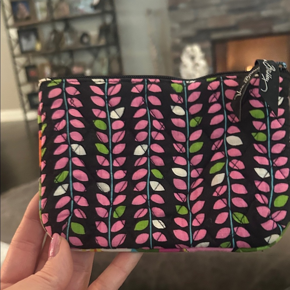 Vera Bradley Pink and Green Leaf Cosmetic Bag